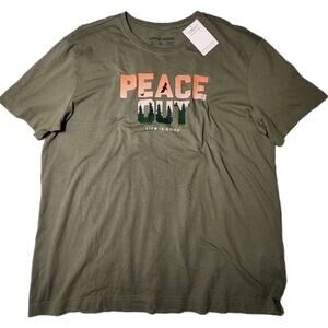 Life Is Good Peace Out Outdoor Gorpcore Short Sleeve Green Hiking Tee Mens XL